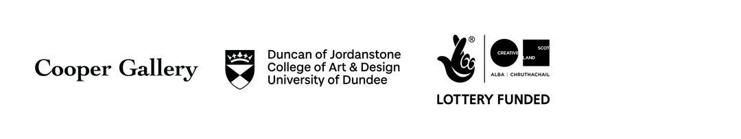 logos for Cooper Gallery Duncan of Jordanstone College of Art and Design and Creative Scotland