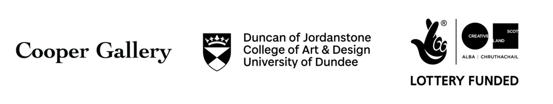 Funders logos. Cooper Gallery, DJCAD, Creative Scotland