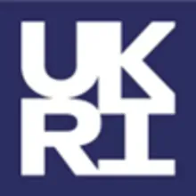 Blue background with white text in capitals UKRI